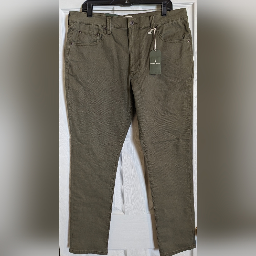 Mutual Weave Mens 5 Pocket Slim Fit Olive Chino Pant Size 36/32 NWT